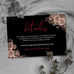 Schwarze und rote florale Rosen gothic Hochzeitsde Begleitkarte