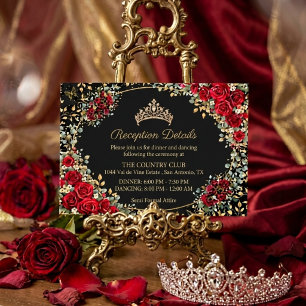 Schwarze und Rote Goldene Schmetterling Quinceañer Begleitkarte