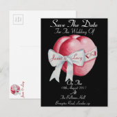 Schwarze und rote Herzen mit weißem Bogen Save the Ankündigungspostkarte (Vorne/Hinten)