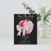 Schwarze und rote Herzen mit weißem Bogen Save the Ankündigungspostkarte (Stehend Vorderseite)