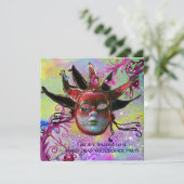 SCHWARZE UND ROTE JESTERMASK , Party Einladung (Stehend Vorderseite)