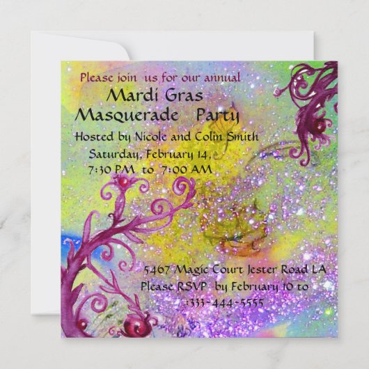 SCHWARZE UND ROTE JESTERMASK , Party Einladung (Rückseite)