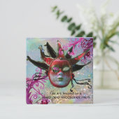 SCHWARZE UND ROTE JESTERMASK , Party-Masquerade Go Einladung (Stehend Vorderseite)