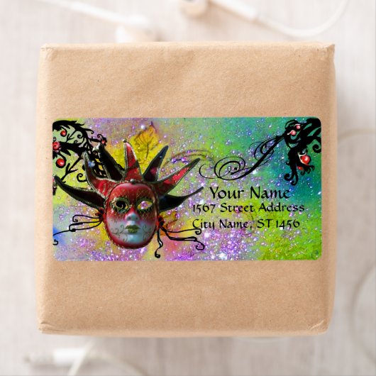 SCHWARZE UND ROTE JESTERMASK ,Party-Masquerade Lil (Insitu)