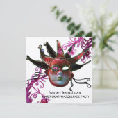 SCHWARZE UND ROTE JESTERMASKE ,Party-MASCHINE Einladung (Stehend Vorderseite)