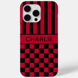Schwarze und rote karierte gestreifte Personalisie Case-Mate iPhone Hülle