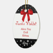 Schwarze und rote kundenspezifische Wishlist Keramik Ornament (Links)