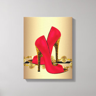 Schwarze und rote Leopard-High-Heel-Schuhe Boutiqu Leinwanddruck