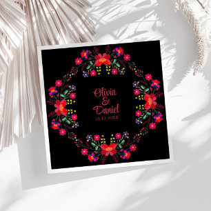 Schwarze und Rote Mexikanische Florale Fiesta-Hoch Serviette