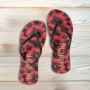 Schwarze und rote Mohnblüten Blume Badesandalen