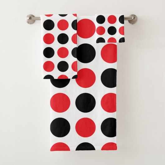Schwarze und rote Polka-Punkte Badhandtuch Set (Insitu)