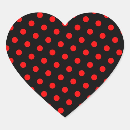 Schwarze und rote Polka-Punkte Herz-Aufkleber (Vorderseite)