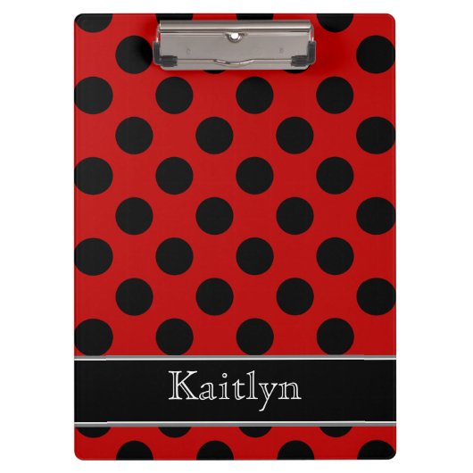 Schwarze und rote Polka-Punkte personalisiert Klemmbrett (Vorderseite)