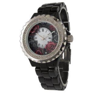 Schwarze und rote Rosen Armbanduhr