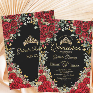 Schwarze und rote Rosen goldene Schmetterlinge Qui Einladung