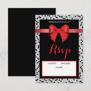 Schwarze und rote Rsvp-Karte mit Bogen RSVP Karte