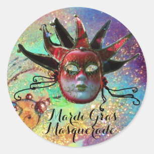 SCHWARZE UND ROTE SPASSVOGEL-MASKE im BLAUEN Runder Aufkleber