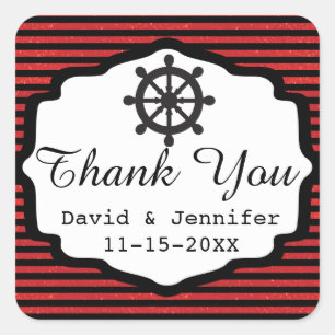 Schwarze und rote Streifen  Nautik Quadratischer Aufkleber