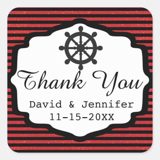 Schwarze und rote Streifen | nautisch Quadratischer Aufkleber (Vorderseite)