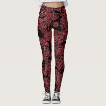 Schwarze und rote Totenkopf-Leggings für Frauen