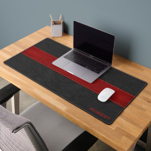 Schwarze und rote Vintage-Ledertextur-Monogramm Schreibtischunterlage