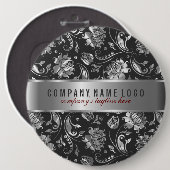 Schwarze und Silbergraue Floral-Damasken Button (Vorne & Hinten)