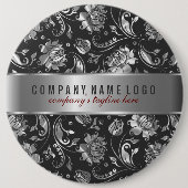 Schwarze und Silbergraue Floral-Damasken Button (Vorderseite)