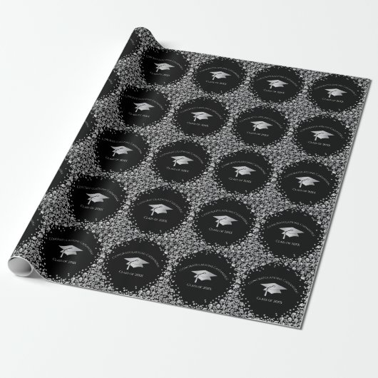 Schwarze und silberne Abschlussfeier Geschenkpapier (Ungerollt)