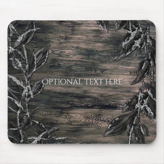 Schwarze und silberne Blätter dunkle Eleganz Glamo Mousepad (Vorne)
