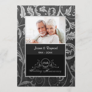 Schwarze und silberne Damast 25. Hochzeitstag-Einl Einladung