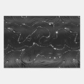 Schwarze und silberne Glitter geometrische Muster Geschenkpapier Set (Vorderseite)
