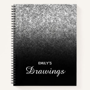 Schwarze und silberne Glitter-Ombre-Zeichnung Notizblock
