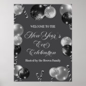 Schwarze und silberne Glitter-Silvesterparty Poster (Vorne)