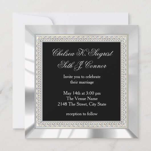Schwarze und silberne Hochzeit Einladung (Vorderseite)