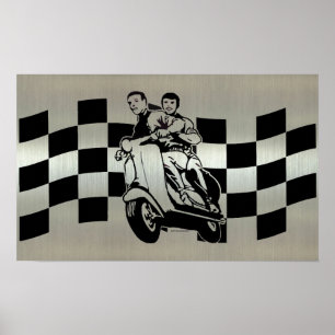 Schwarze und silberne Karoroller-Reiterplakate Poster