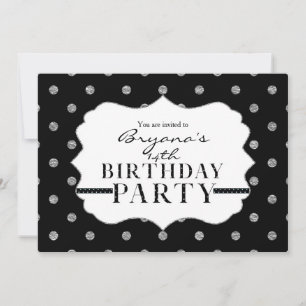 Schwarze und silberne Kunststoff-Punkte-Party-Einl Einladung