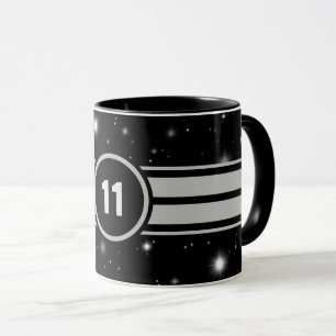 Schwarze und silberne Rennstreifen Starlight Tasse
