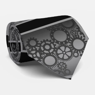 Schwarze und silberne Uhrwerk-Steampunk-Krawatte Krawatte