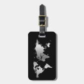 Schwarze und silberne Weltkarte-eleganter Gepäckanhänger (Vorderseite vertikal)