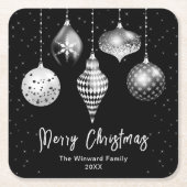 Schwarze und Silberschmuck Frohe Weihnachten Rechteckiger Pappuntersetzer (Vorderseite)