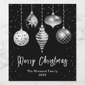 Schwarze und Silberschmuck Frohe Weihnachten Weinetikett (Einzelnes Label)