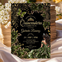 Schwarze und Smaragdgrüne Quinceañera Goldene Tiar