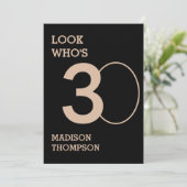 Schwarze und Sparkle Gold Glitzer 30. Geburtstag Einladung (Stehend Vorderseite)