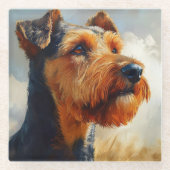 SCHWARZE UND TAN AIREDALE TERRIER HUND GLASUNTERSETZER (Vorderseite)
