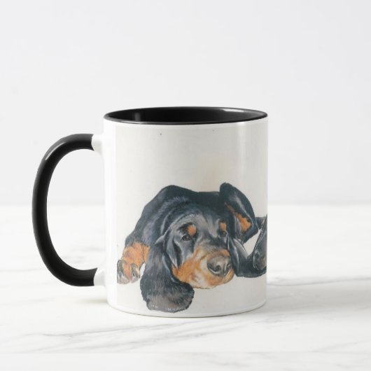Schwarze und Tan Coonhound Welpen Tasse (Links)