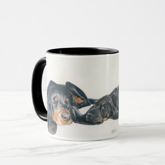 Schwarze und Tan Coonhound Welpen Tasse (Vorderseite Links)