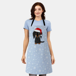 Schwarze und Tan Langhaarige Dackel Weihnachten Schürze