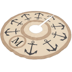 Schwarze und Taupe Nautische Anker und Seile Polyester Weihnachtsbaumdecke
