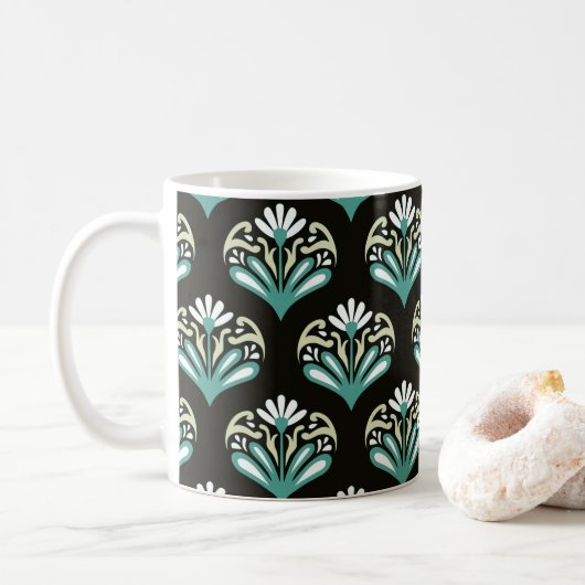 Schwarze und Türkis Art Deco Kaffeetasse (Mit Donut)
