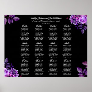 Schwarze und violette florale Hochzeit Sitzordnung Poster